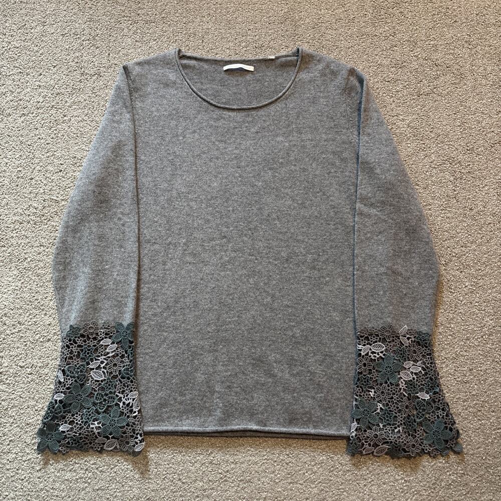 Christian Berg Finest Cashmere Grey Jumper Women Sz 42 Lace Bell Sleeves US L